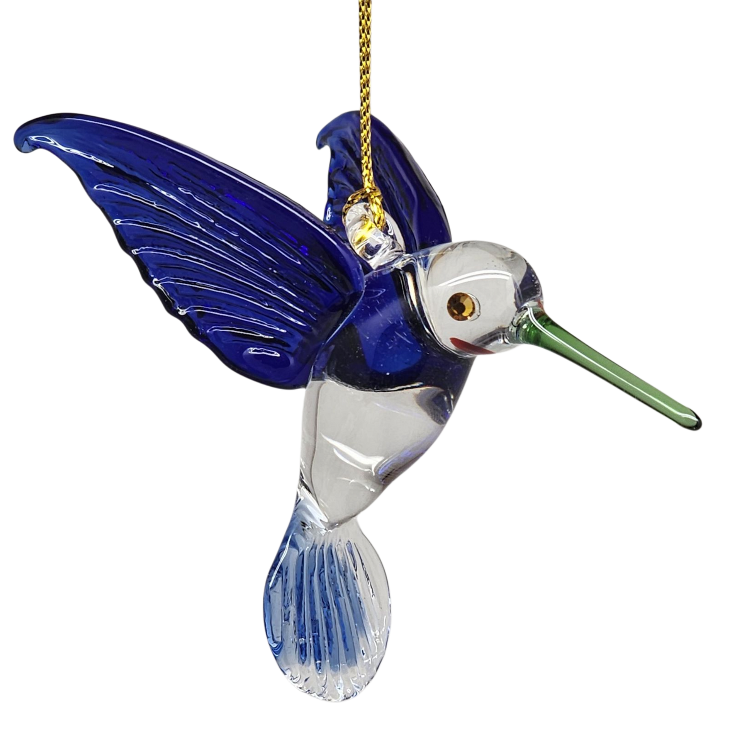 Egyptian Glass Hummingbird Ornament - Blue with Green Beak