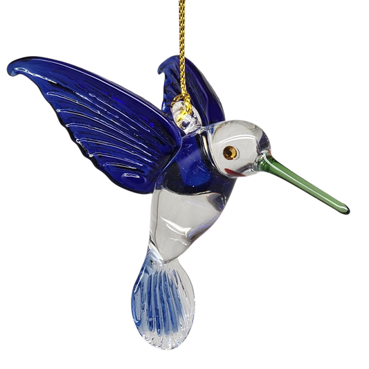 Egyptian Glass Hummingbird Ornament - Blue with Green Beak