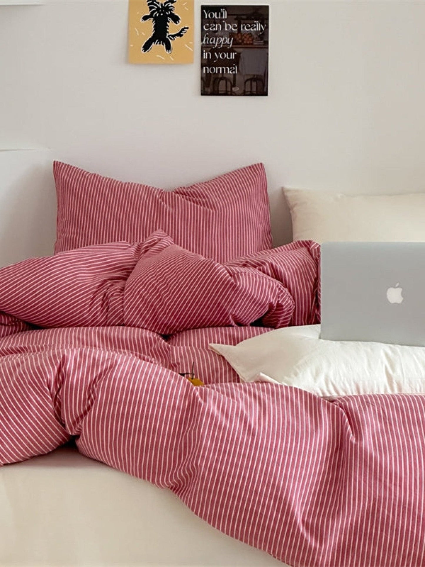 Thin Striped Duvet Cover / Red