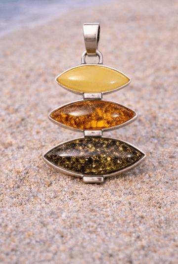 Three Tier Amber Pendant – Sterling Silver Baltic Amber Statement Jewelry