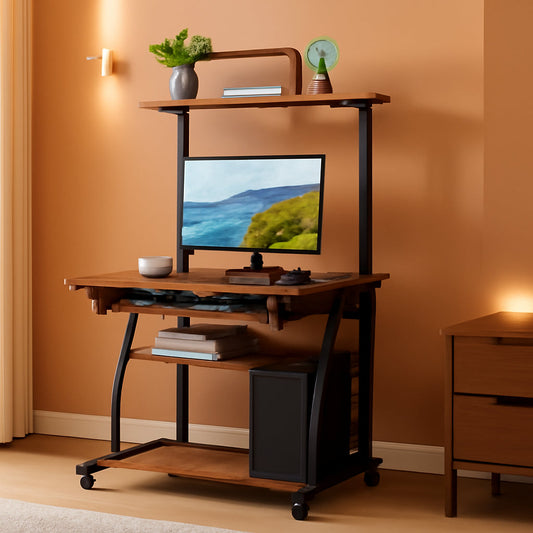 Three Tier Rolling Computer Desk with Keyboard Tray