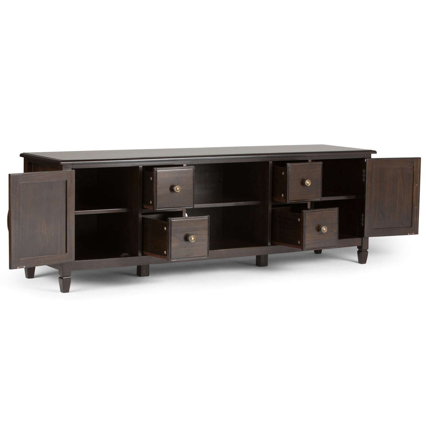 Connaught 72 Inch Wide Solid Wood TV Stand in Dark Chestnut