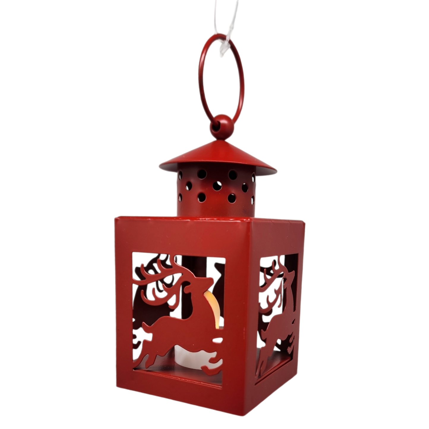 B/O Lighted Metal Holiday Lantern with LED Tealight - Red