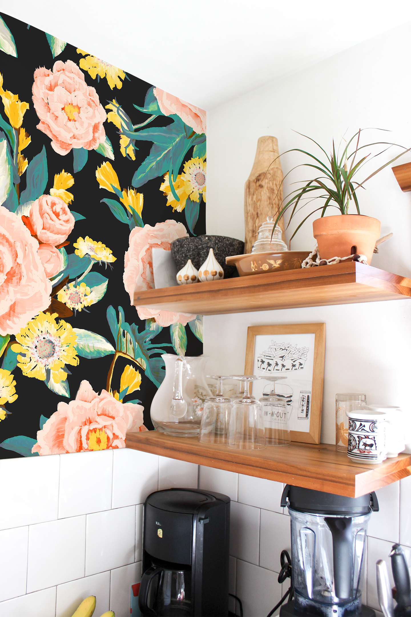 Posh Posy Wallpaper, black