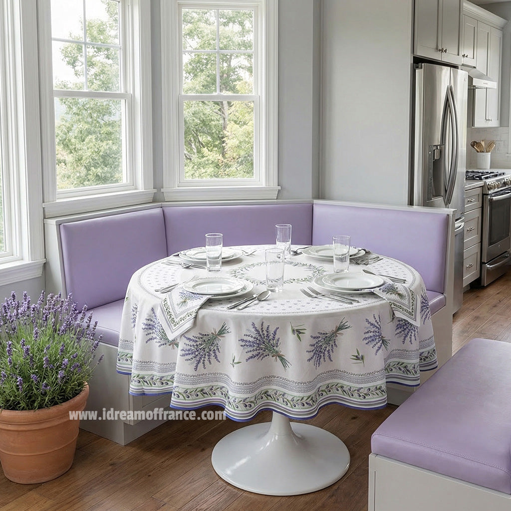 70" Round Lauris Acrylic-Coated Cotton Tablecloth by Tissus Toselli