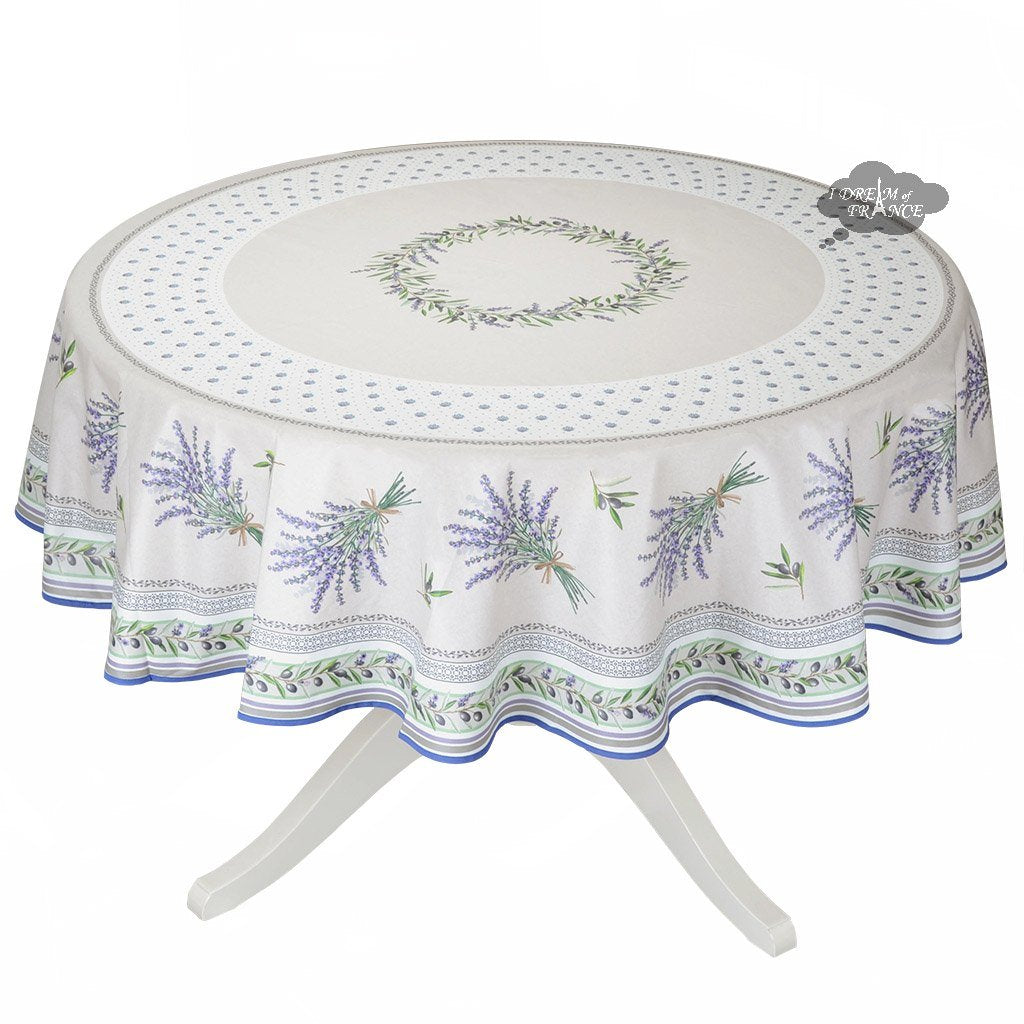 70" Round Lauris Acrylic-Coated Cotton Tablecloth by Tissus Toselli