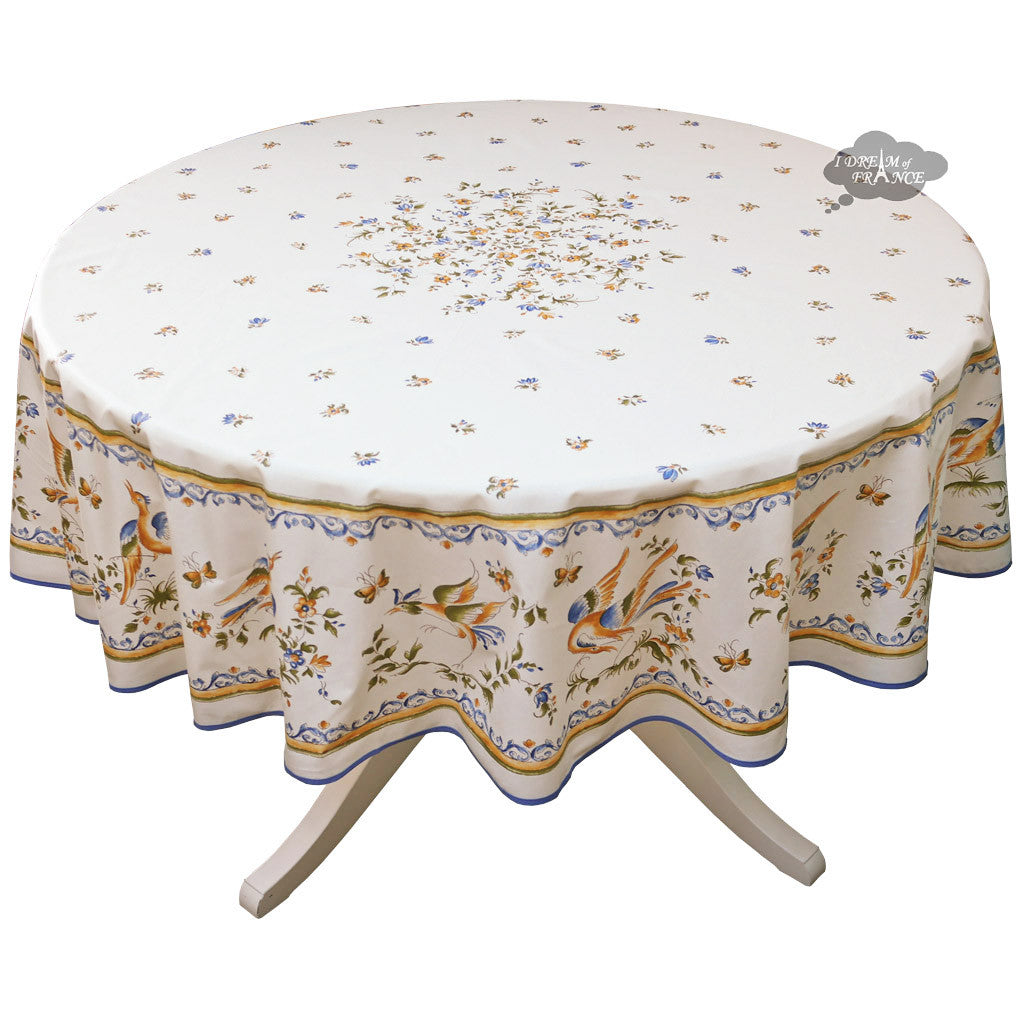 70" Round Moustiers Blue & Cream Tablecloth by Tissus Toselli