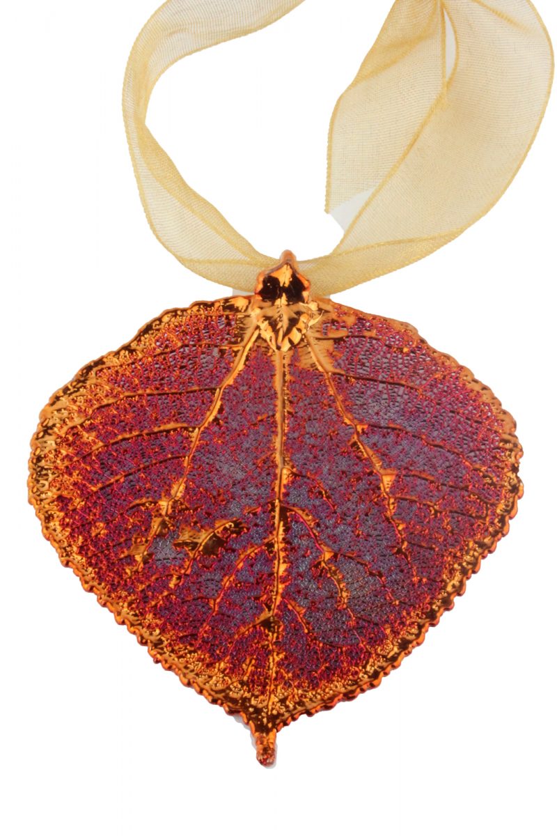 Copper Aspen Leaf with Sheer Ribbon Ornament