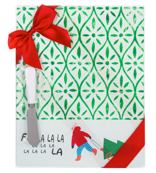 Christmas Glass Cutting Board with Spreader