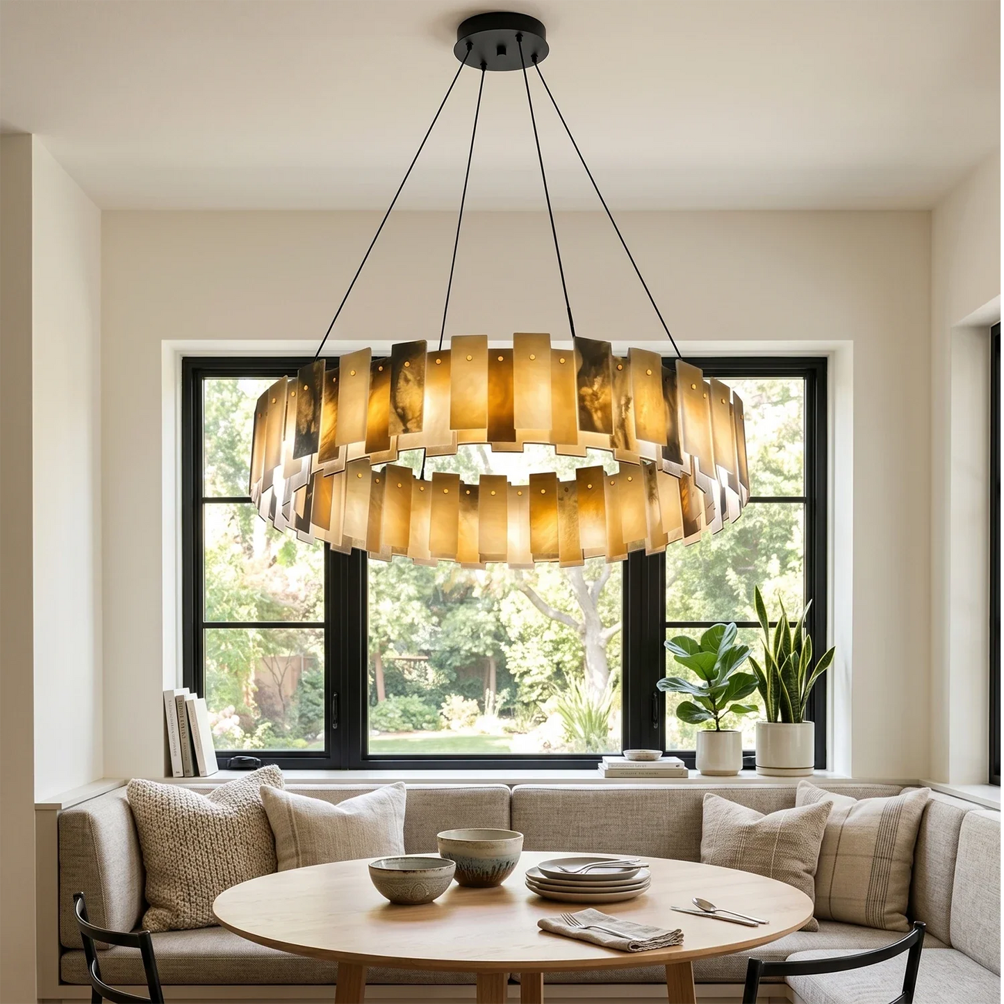 Tobacco-Hued Alabaster Chandelier