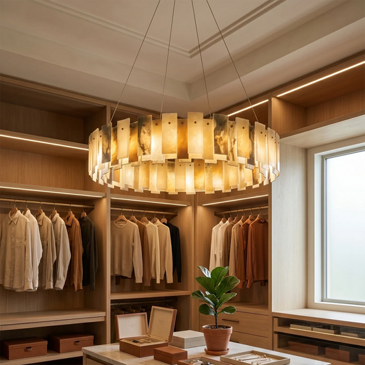 Tobacco-Hued Alabaster Chandelier