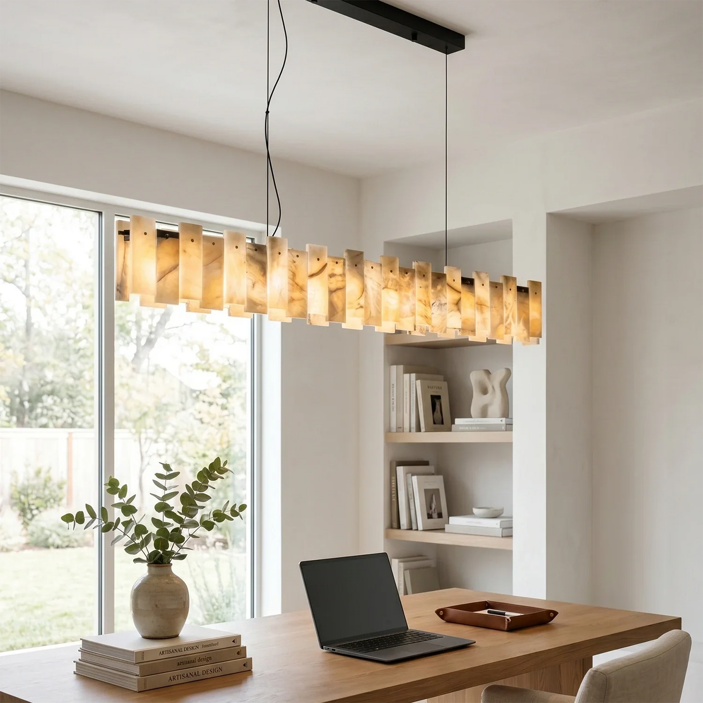 Tobacco-Hued Alabaster Chandelier