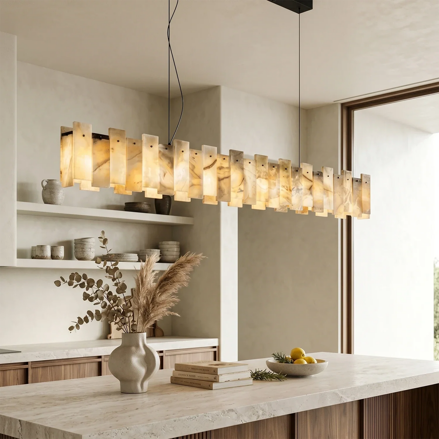 Tobacco-Hued Alabaster Chandelier
