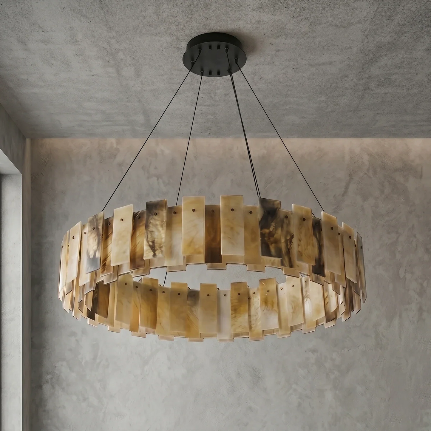 Tobacco-Hued Alabaster Chandelier