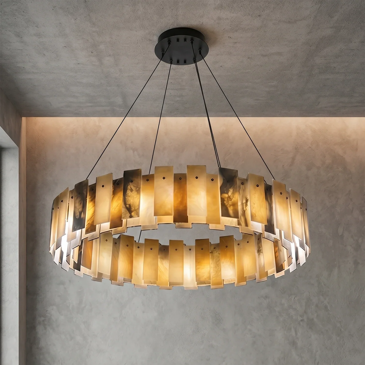 Tobacco-Hued Alabaster Chandelier