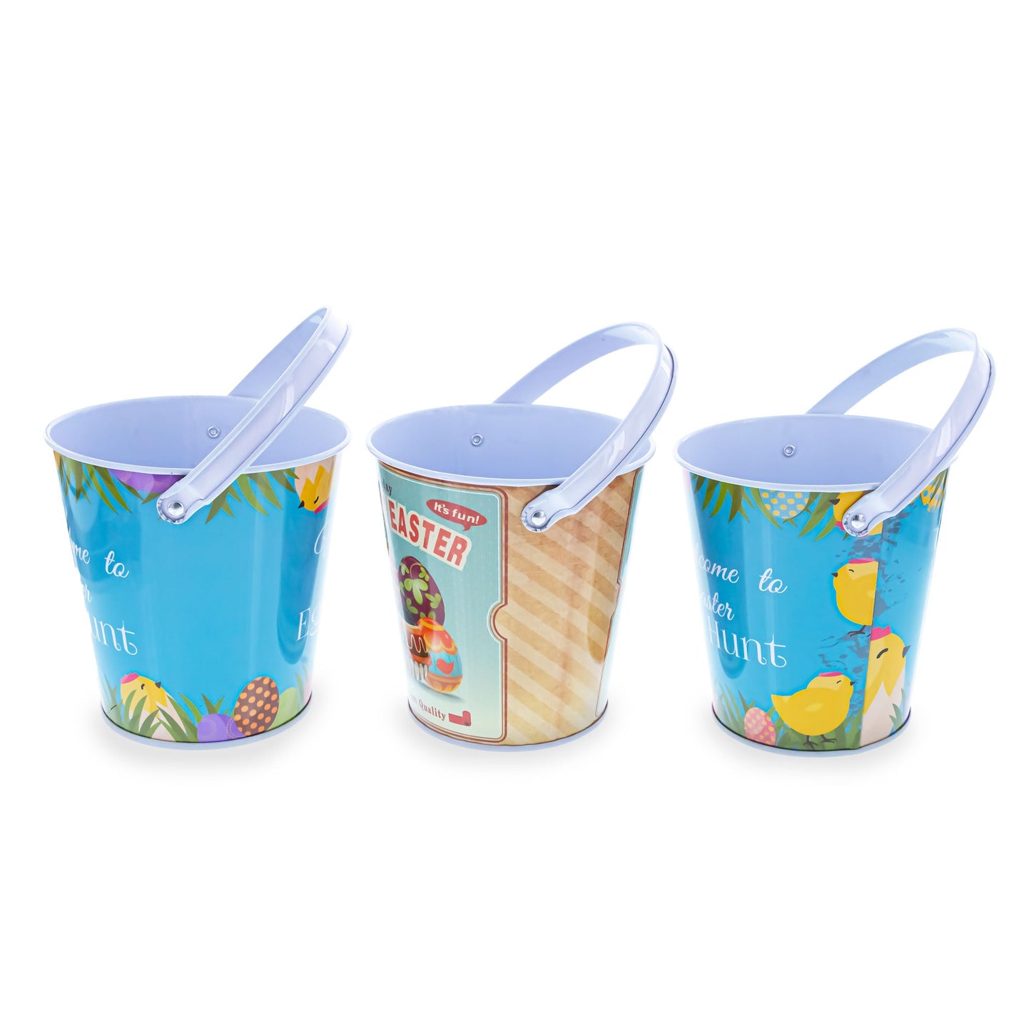 Set of 3 Decorative Tin Easter Buckets 6.7 Inches Tall