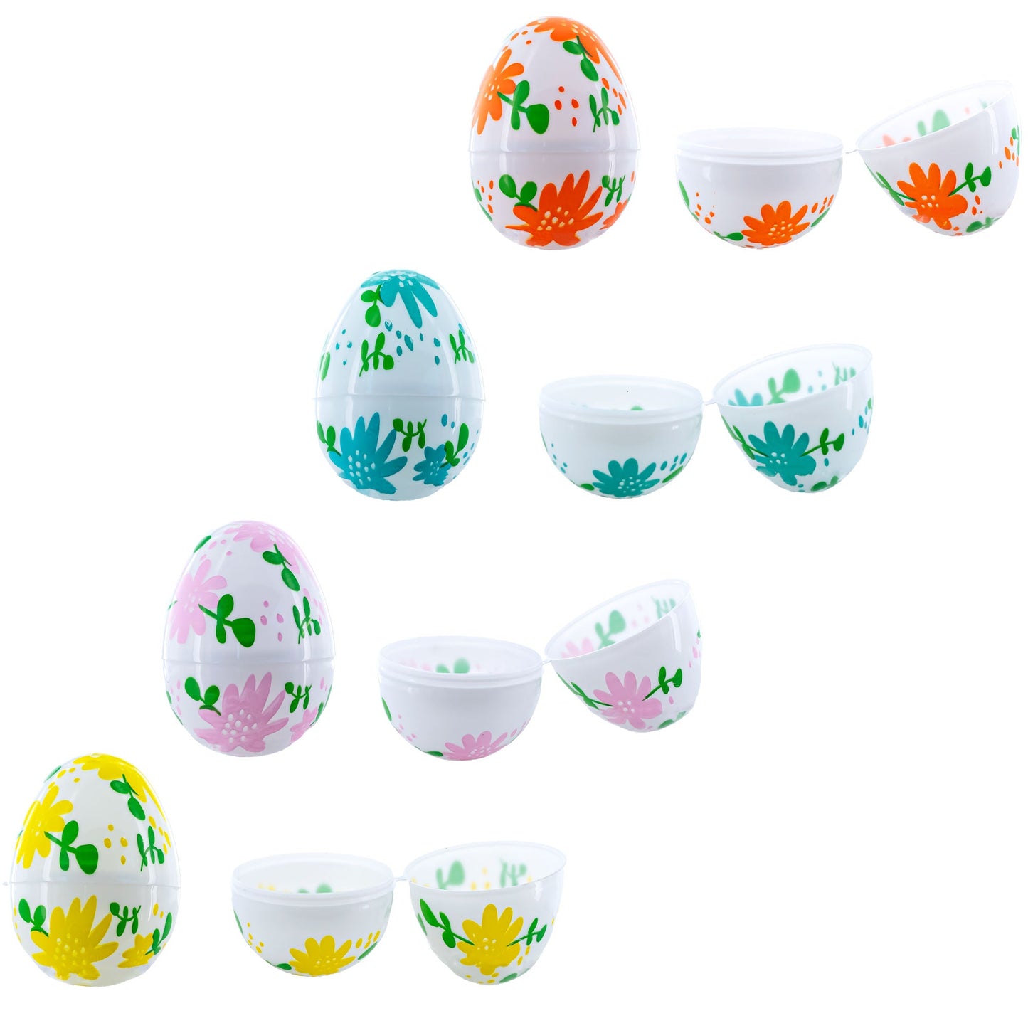 Set of 24 Flowers on White Plastic Easter Eggs, 2.25 Inches Each