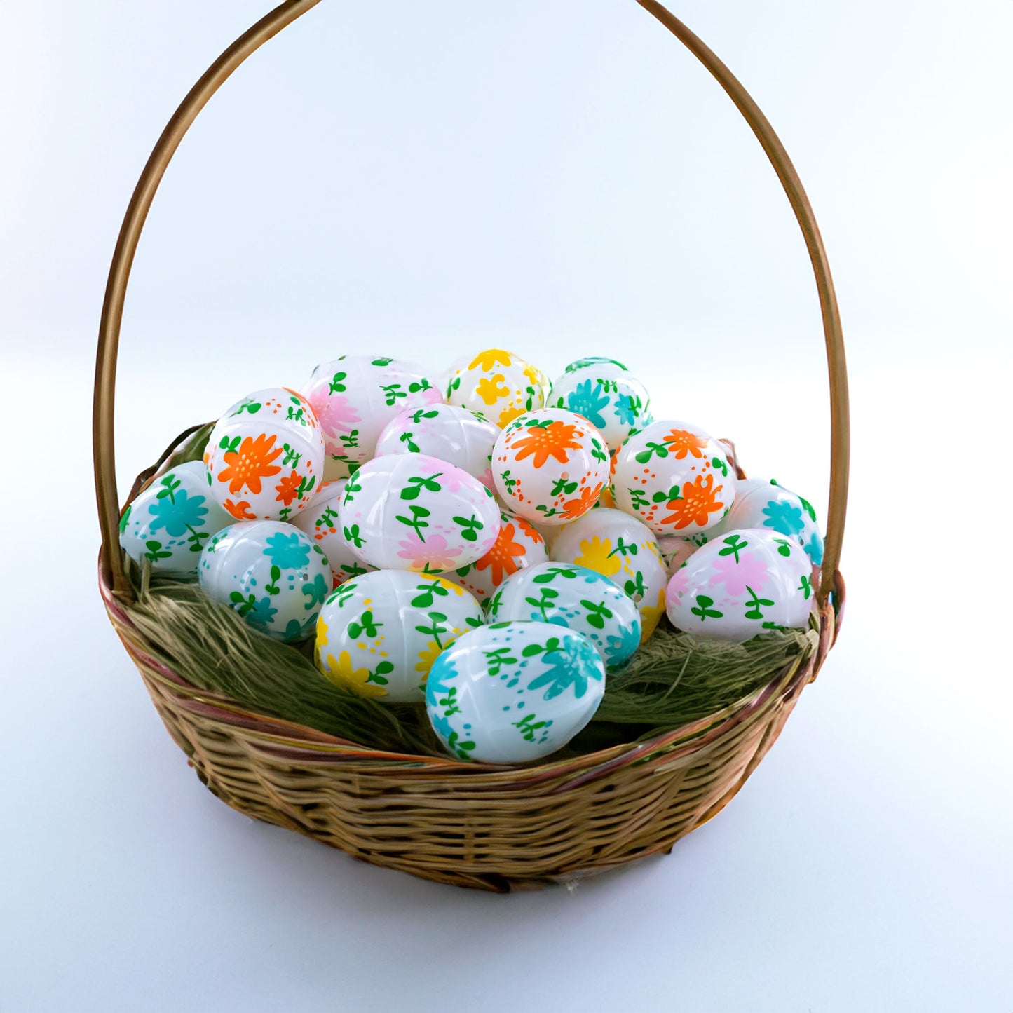 Set of 24 Flowers on White Plastic Easter Eggs, 2.25 Inches Each