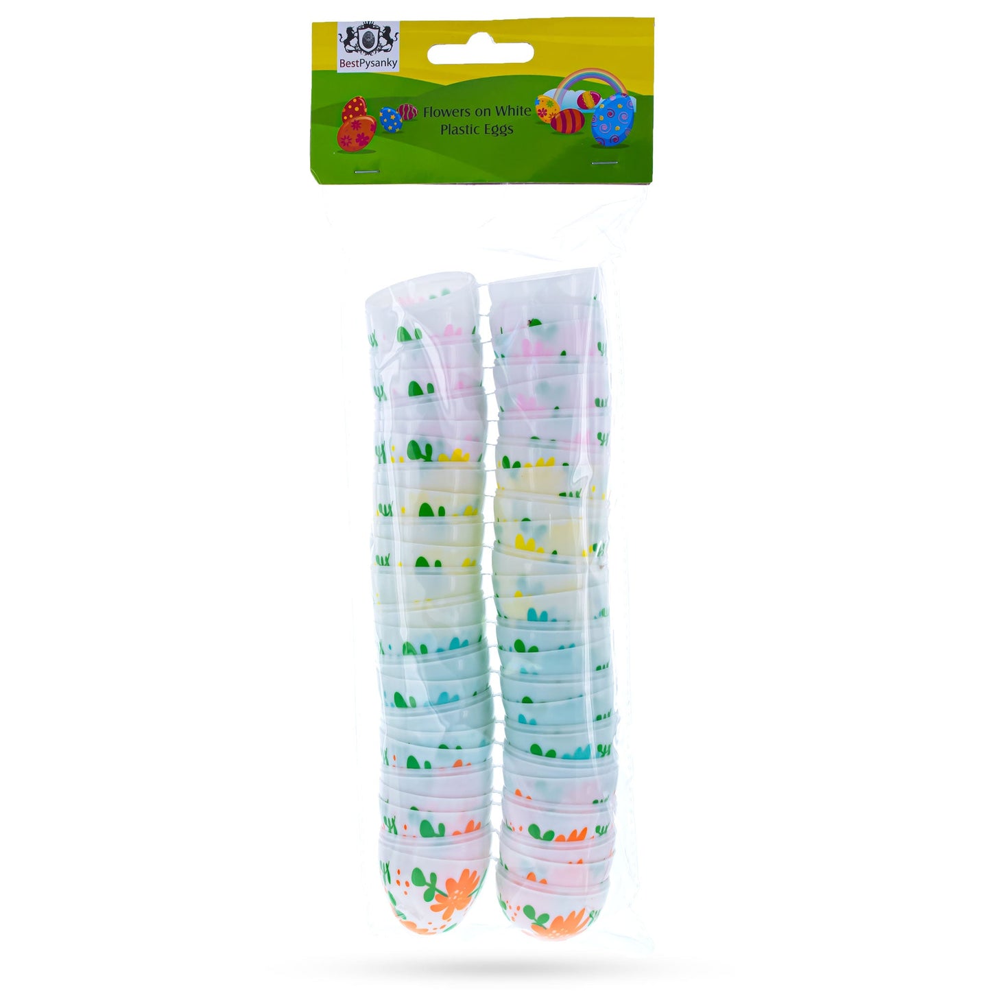 Set of 24 Flowers on White Plastic Easter Eggs, 2.25 Inches Each