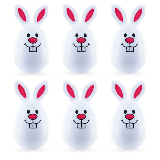 Set of 6 White Bunny Plastic Easter Eggs