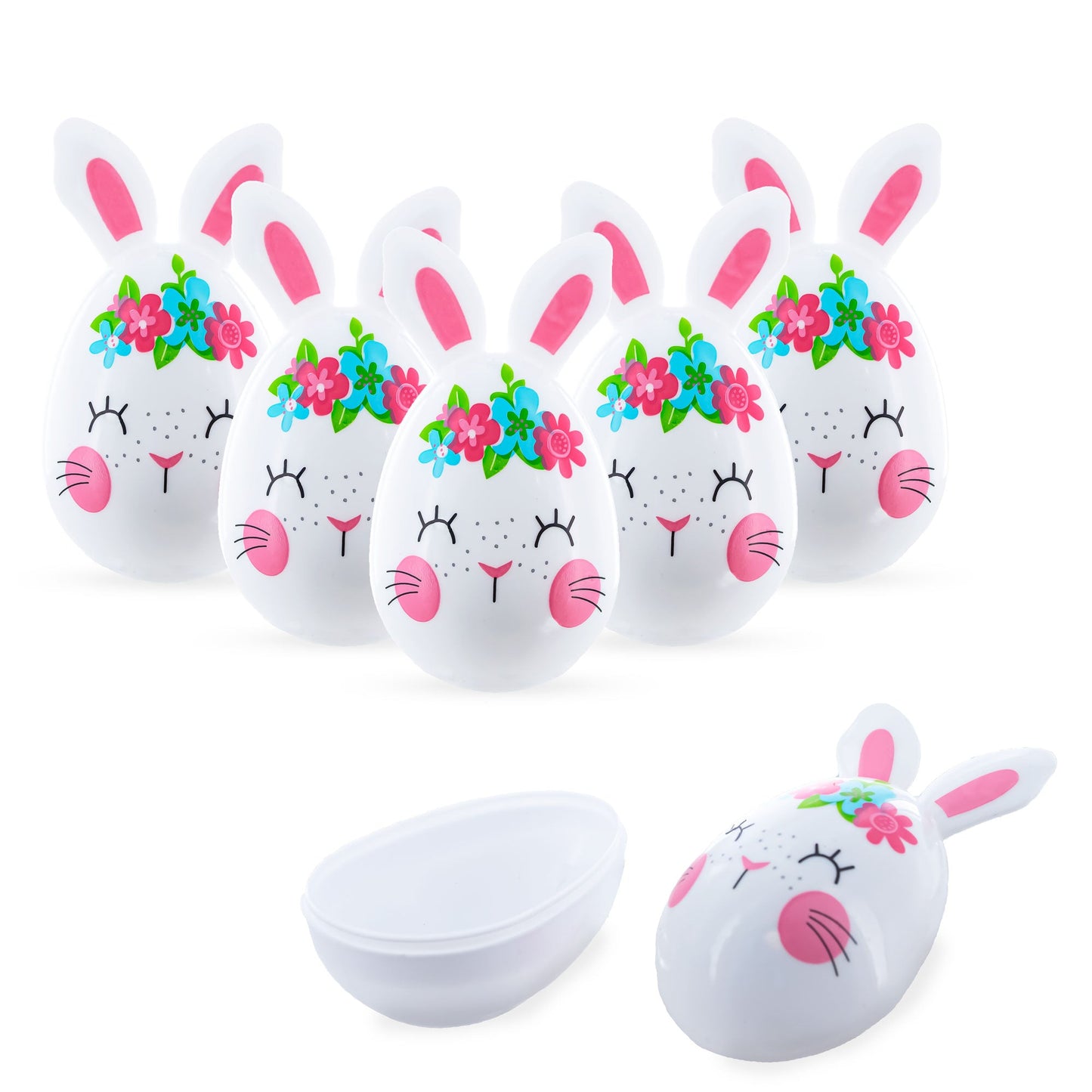 Set of 6 Floral Bunnies Plastic Easter Eggs 3.25 Inches