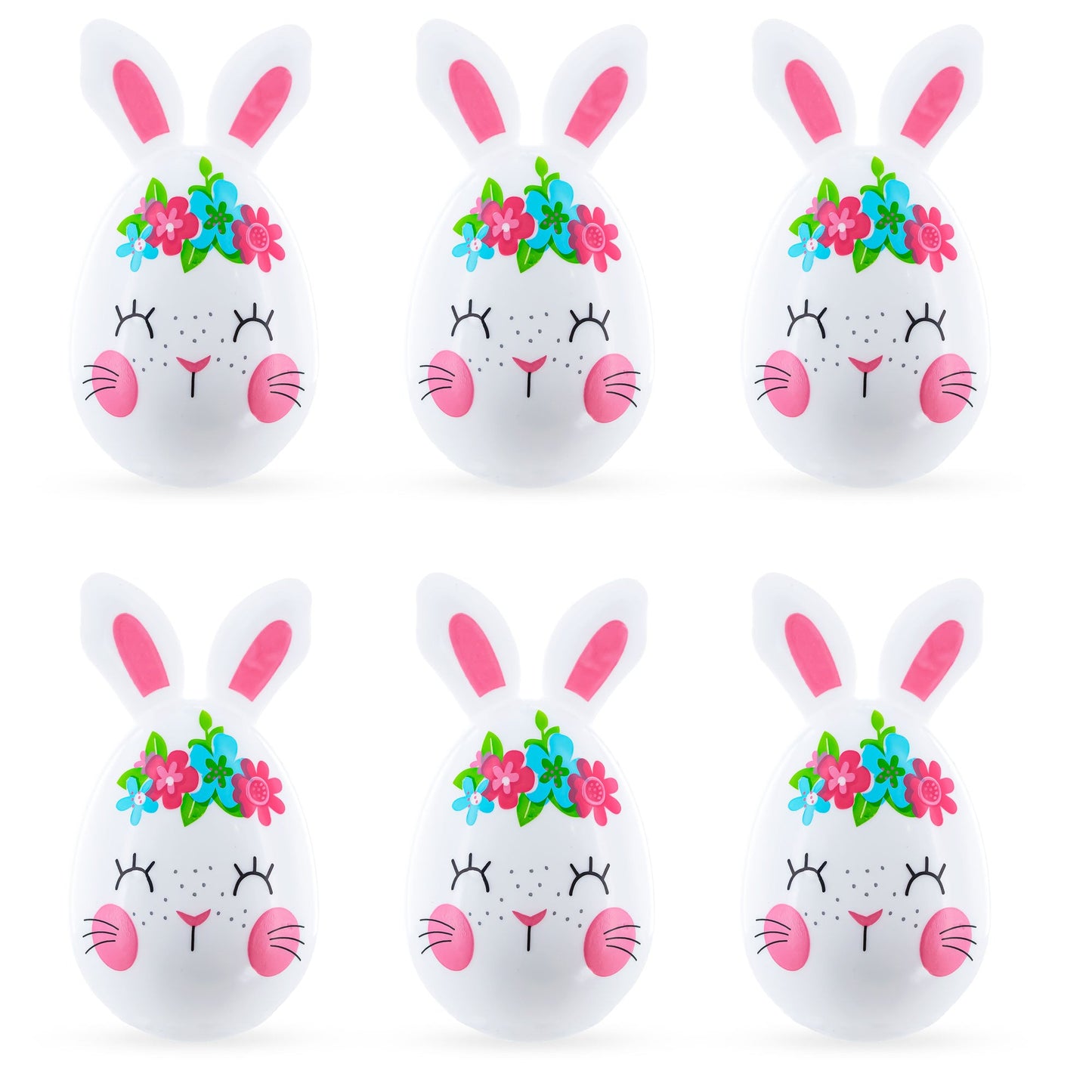 Set of 6 Floral Bunnies Plastic Easter Eggs 3.25 Inches