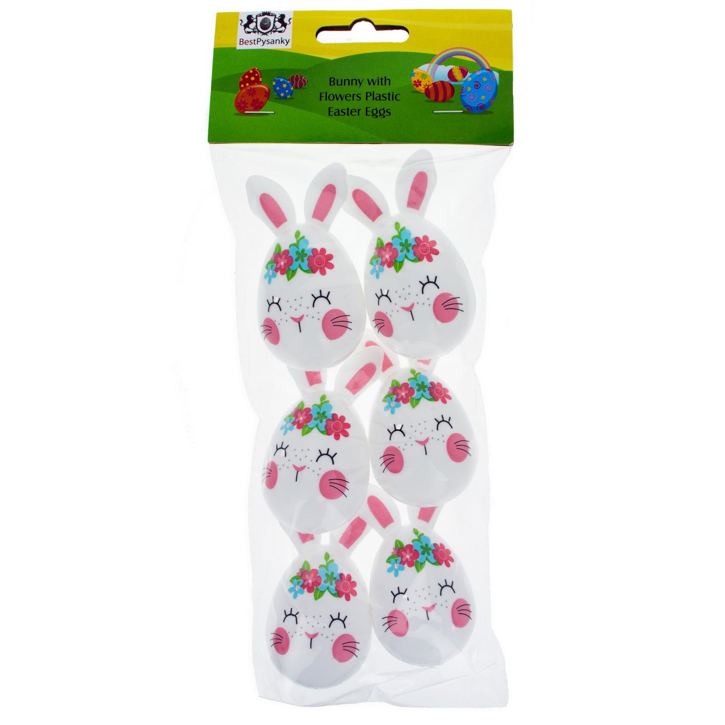 Set of 6 Floral Bunnies Plastic Easter Eggs 3.25 Inches