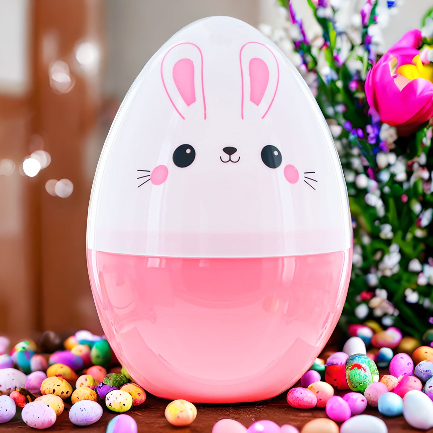 Large Bunny Giant Jumbo Size White and Pink Plastic Easter Egg 10 Inches