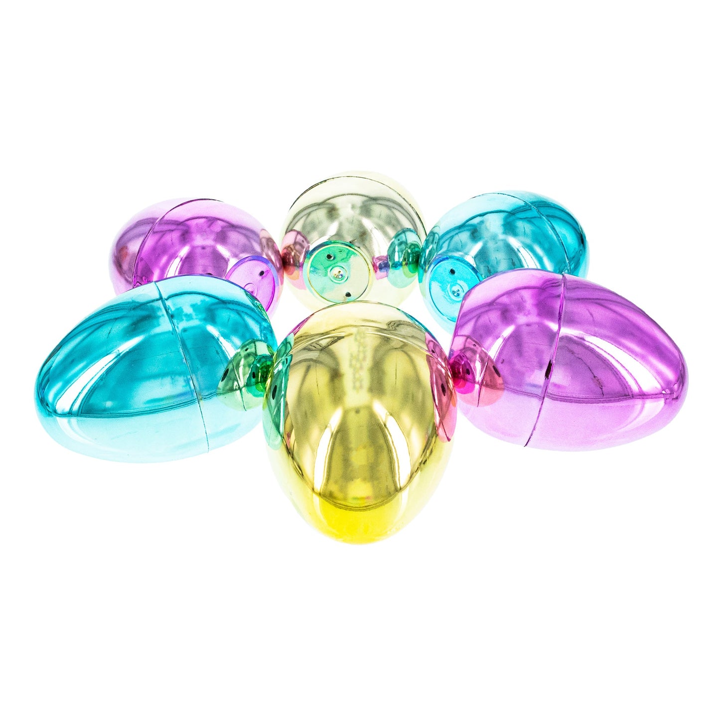 Set of 6 Large Fillable Multicolored Metallic Plastic Easter Eggs 4 Inches
