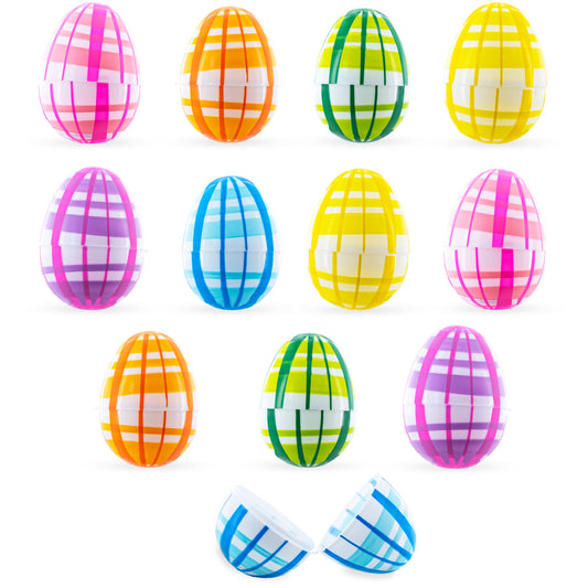 Set of 12 Multicolored Plaid Plastic Easter Eggs 2.25 Inches