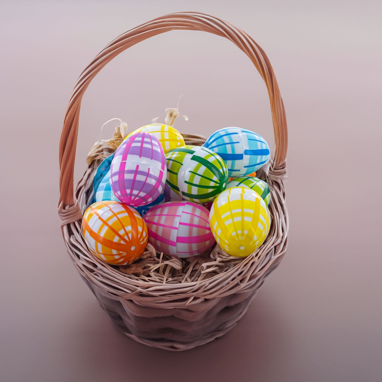 Set of 12 Multicolored Plaid Plastic Easter Eggs 2.25 Inches