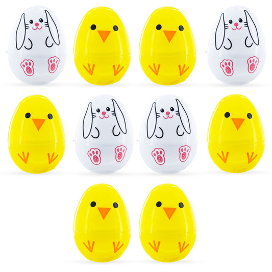 10 Playful Bunny & Chick Plastic Easter Egg 2.25 Inches