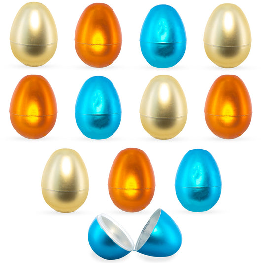 Set of 12 Multicolored Matte Metallic Plastic Easter Eggs 2.25 Inches