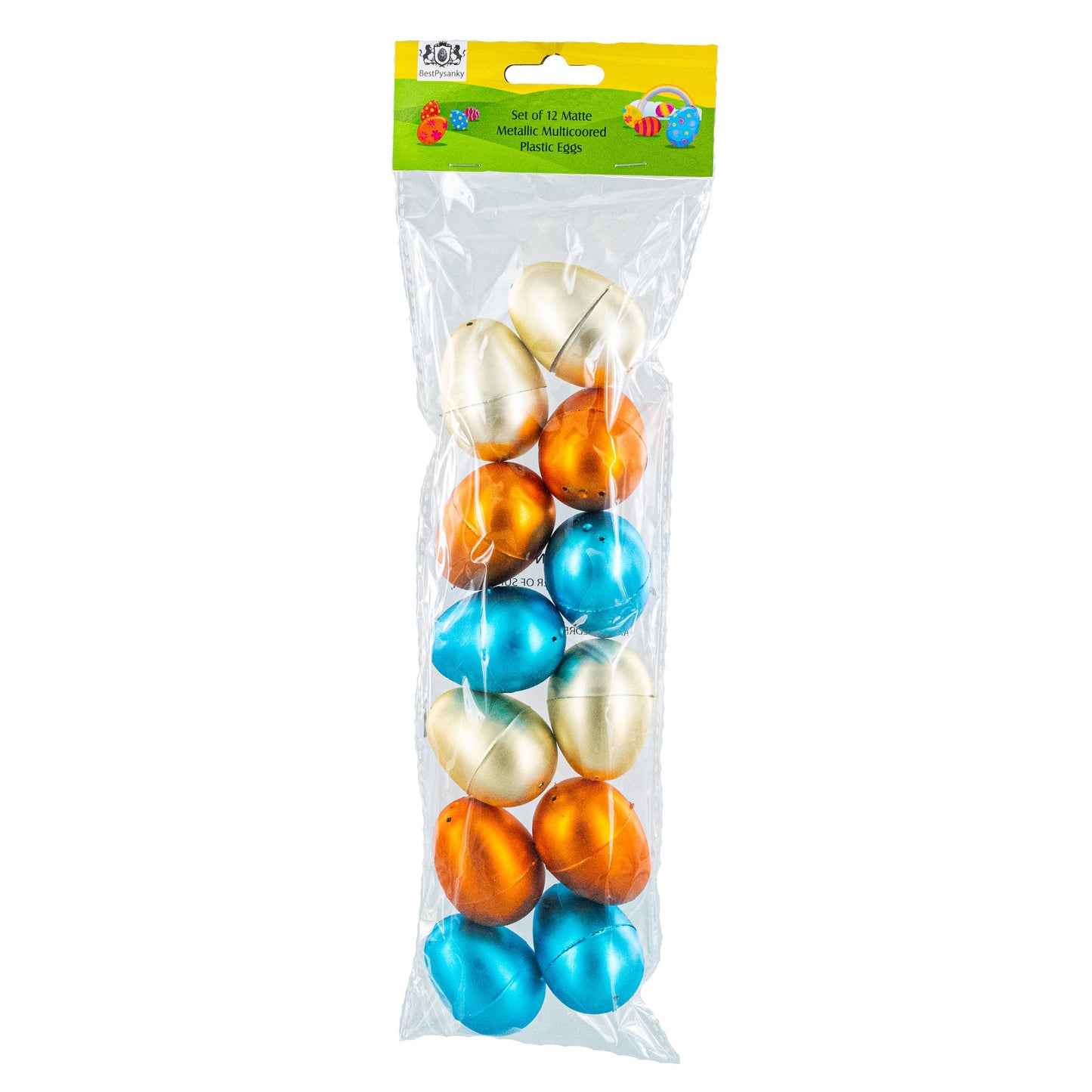 Set of 12 Multicolored Matte Metallic Plastic Easter Eggs 2.25 Inches