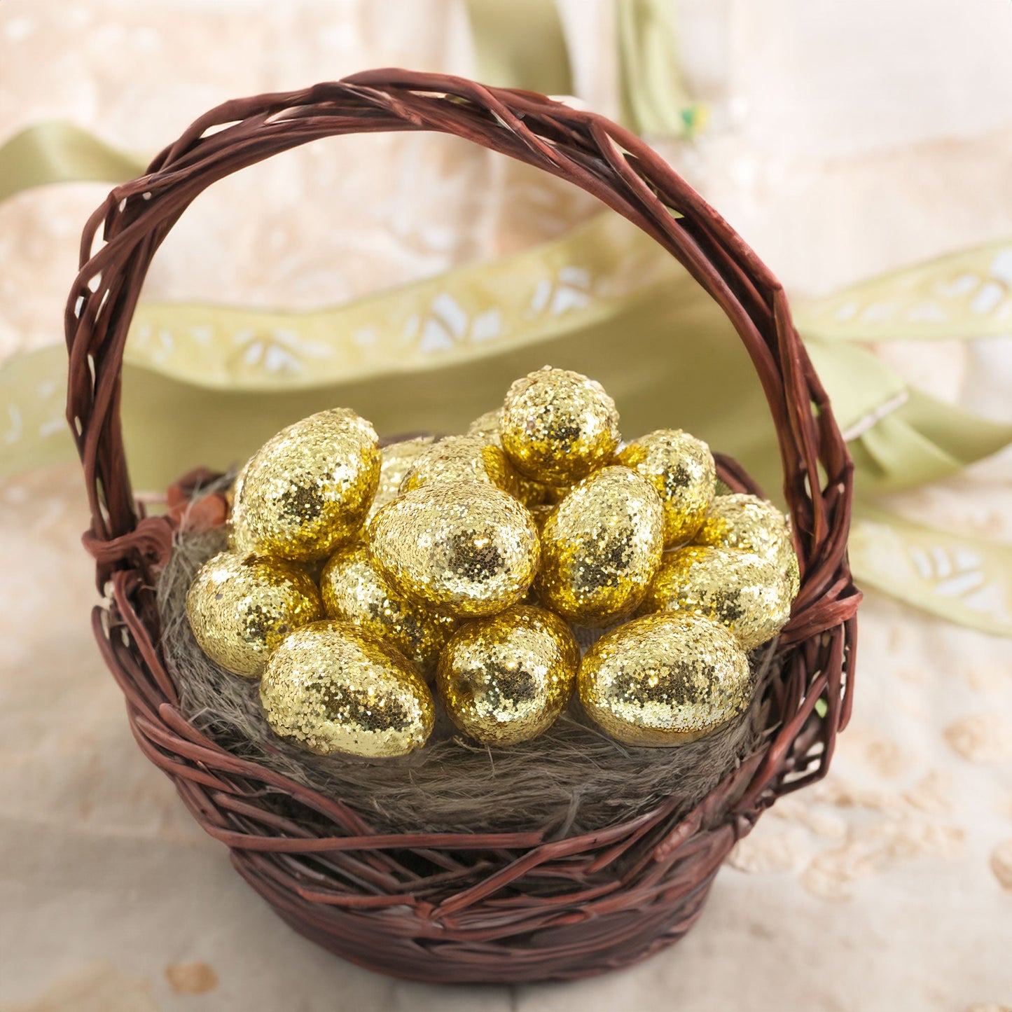 Set of 20 Gold Glittered Fillable Plastic Easter Eggs 2.25 Inches