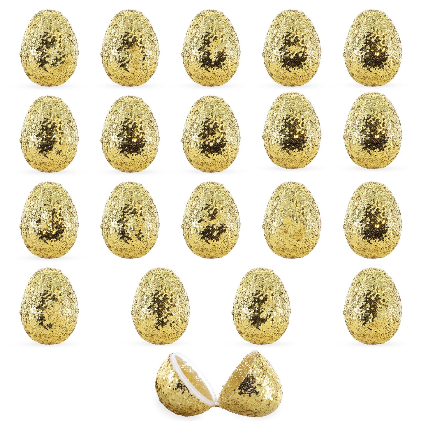 Set of 20 Gold Glittered Fillable Plastic Easter Eggs 2.25 Inches
