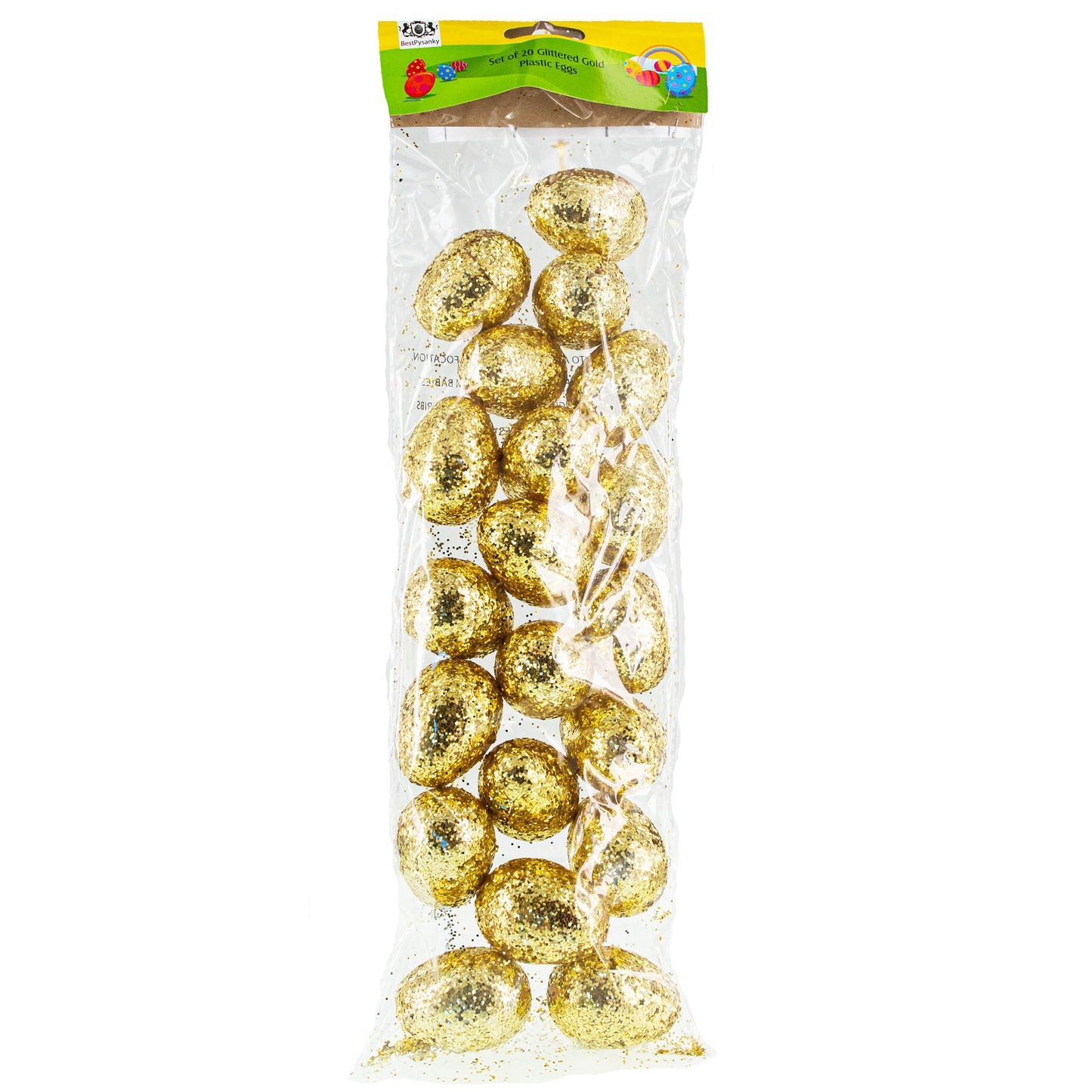 Set of 20 Gold Glittered Fillable Plastic Easter Eggs 2.25 Inches
