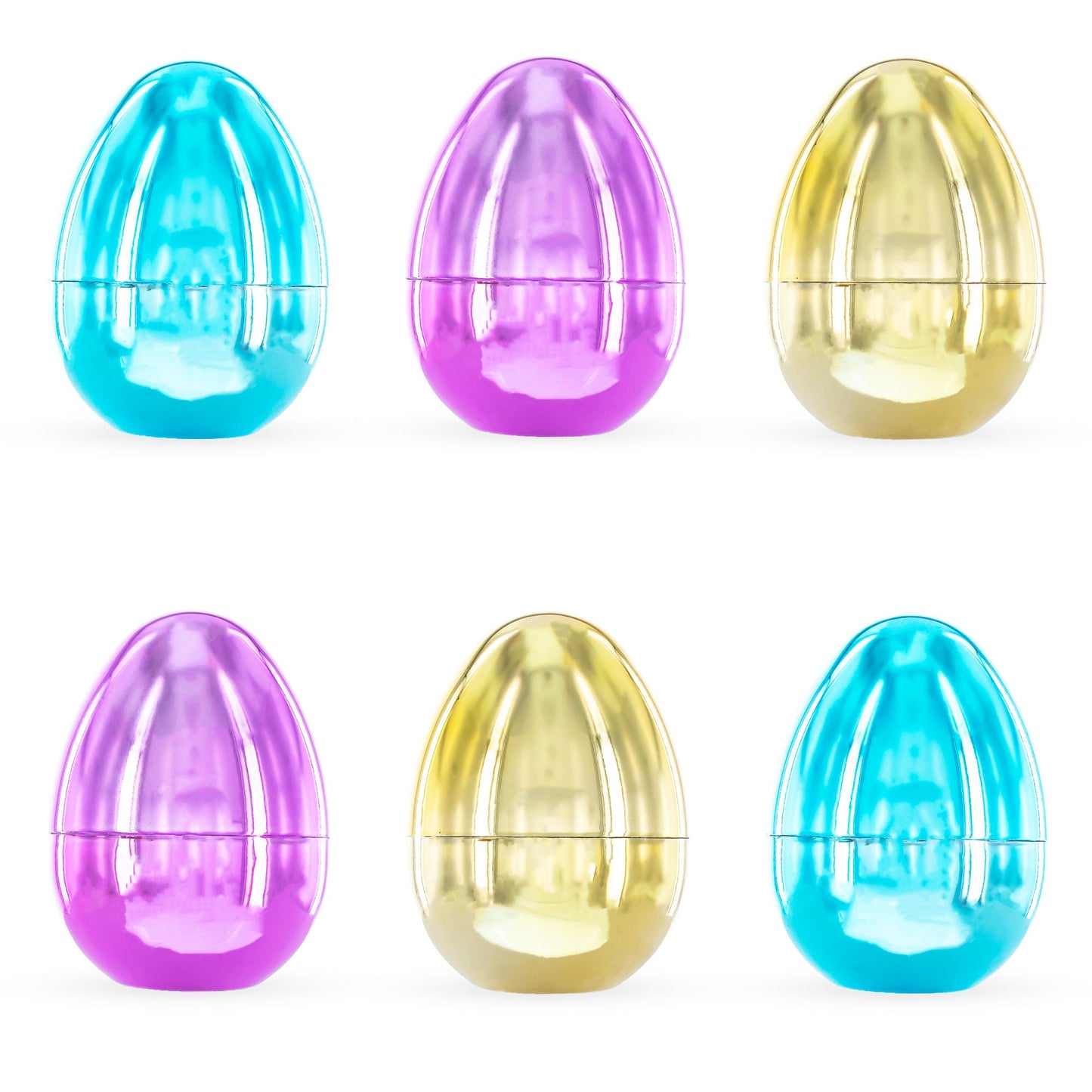 Set of 6 Large Fillable Multicolored Metallic Plastic Easter Eggs 4 Inches