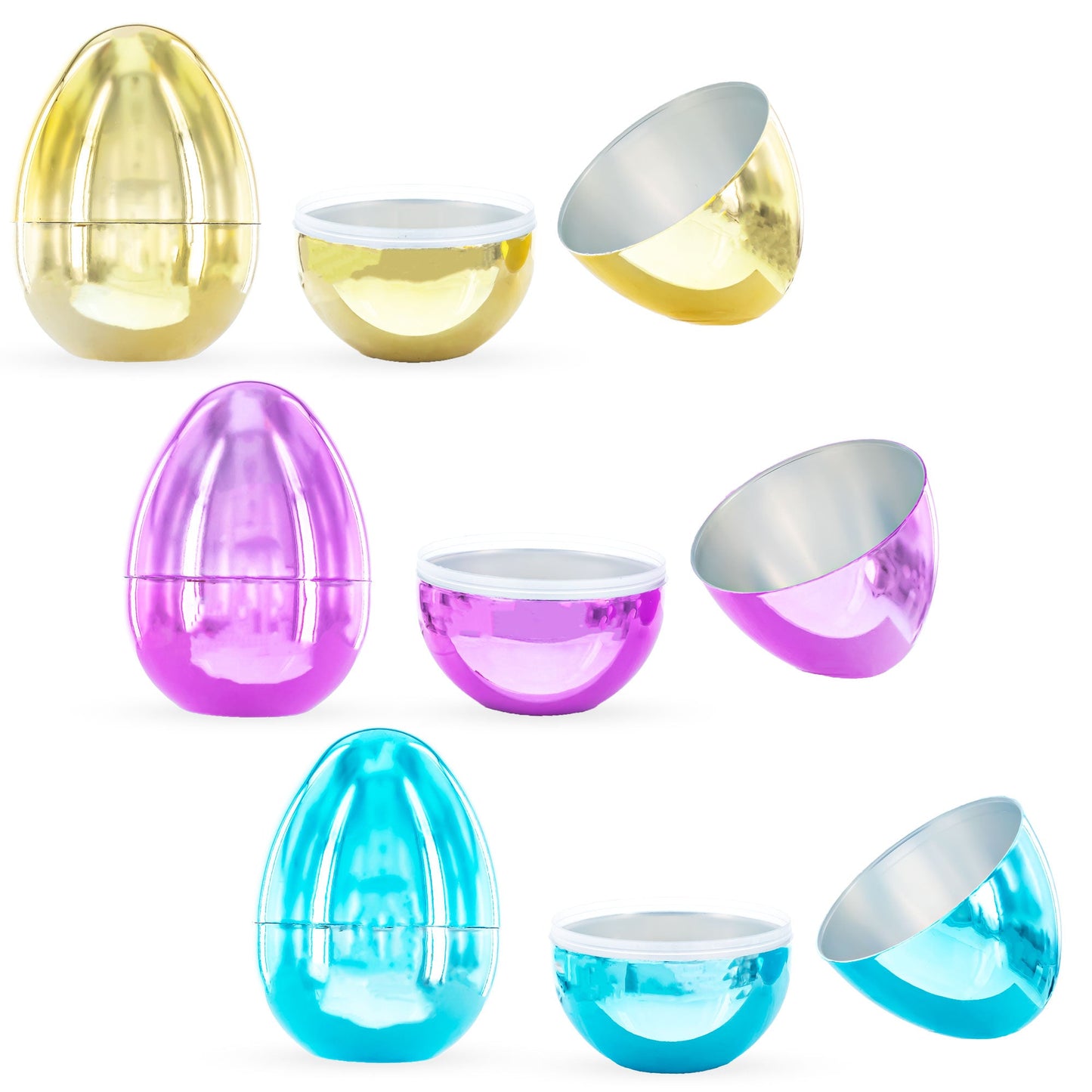 Set of 6 Large Fillable Multicolored Metallic Plastic Easter Eggs 4 Inches