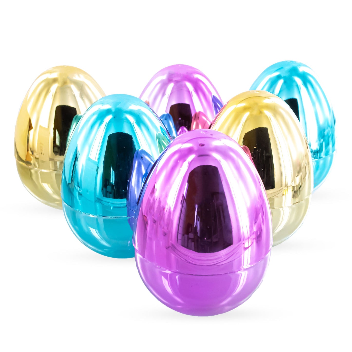 Set of 6 Large Fillable Multicolored Metallic Plastic Easter Eggs 4 Inches