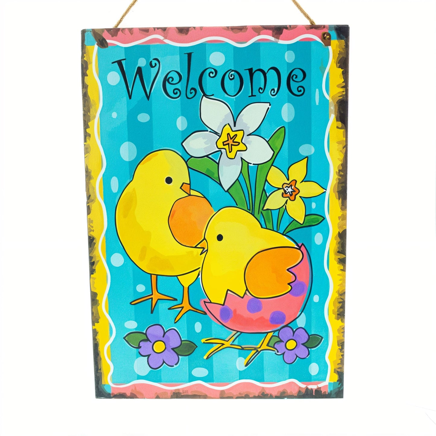 Easter Chicks Spring Welcome Decorative Plaque Wall Sign 10 Inches