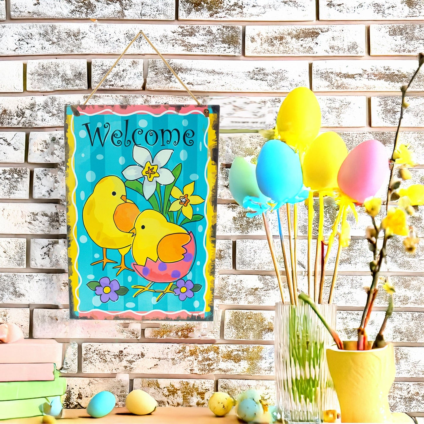 Easter Chicks Spring Welcome Decorative Plaque Wall Sign 10 Inches