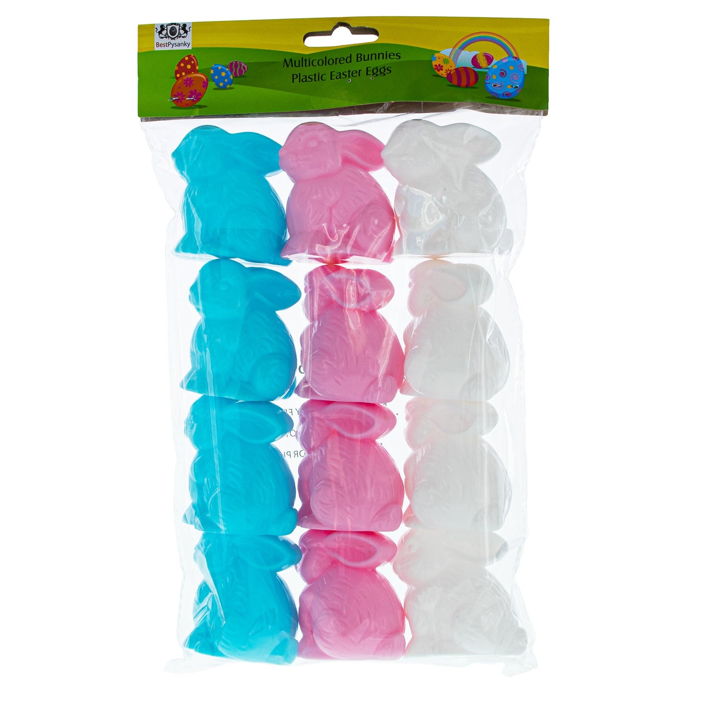 Set of 12 Multicolored Bunnies Fillable Plastic Easter Eggs