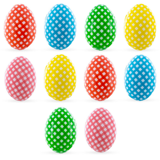 Set of 10 Multicolored Gingham Checkered Fillable Easter Eggs, 2.25 Inches