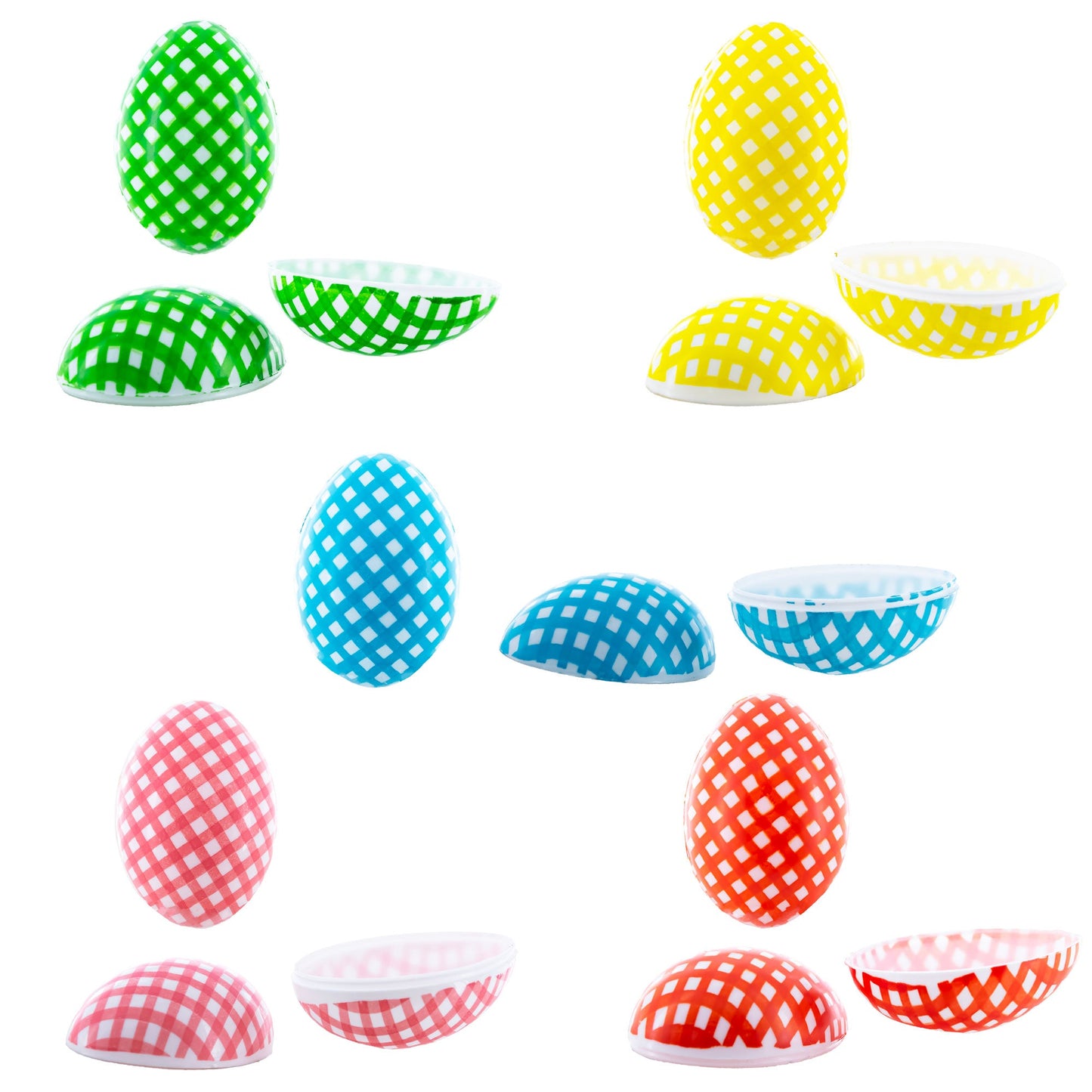 Set of 10 Multicolored Gingham Checkered Fillable Easter Eggs, 2.25 Inches