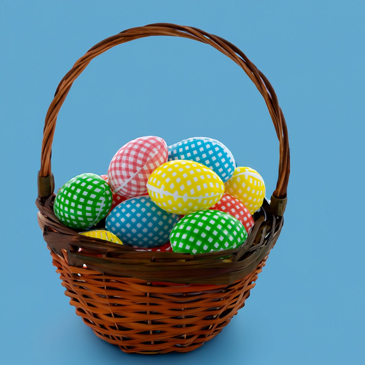 Set of 10 Multicolored Gingham Checkered Fillable Easter Eggs, 2.25 Inches