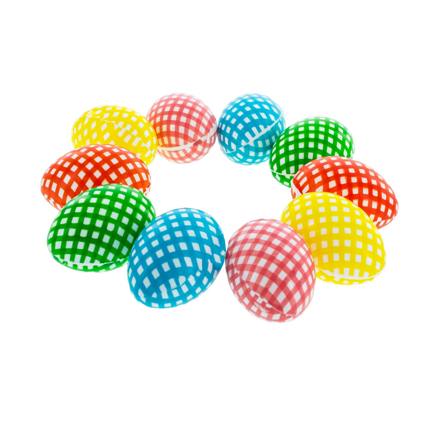 Set of 10 Multicolored Gingham Checkered Fillable Easter Eggs, 2.25 Inches