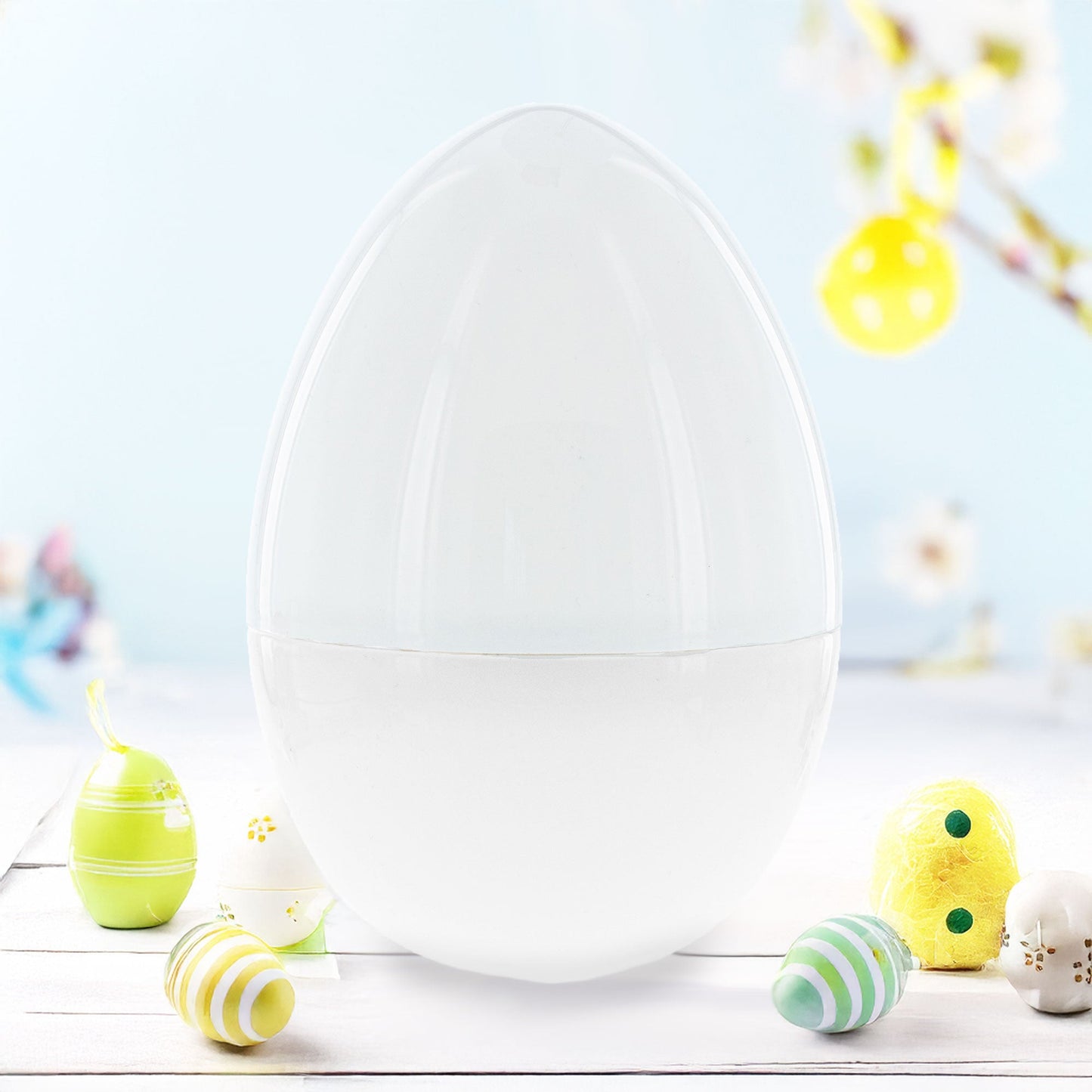 Giant Extra Large White Plastic Easter Egg Two Tones 12 Inches