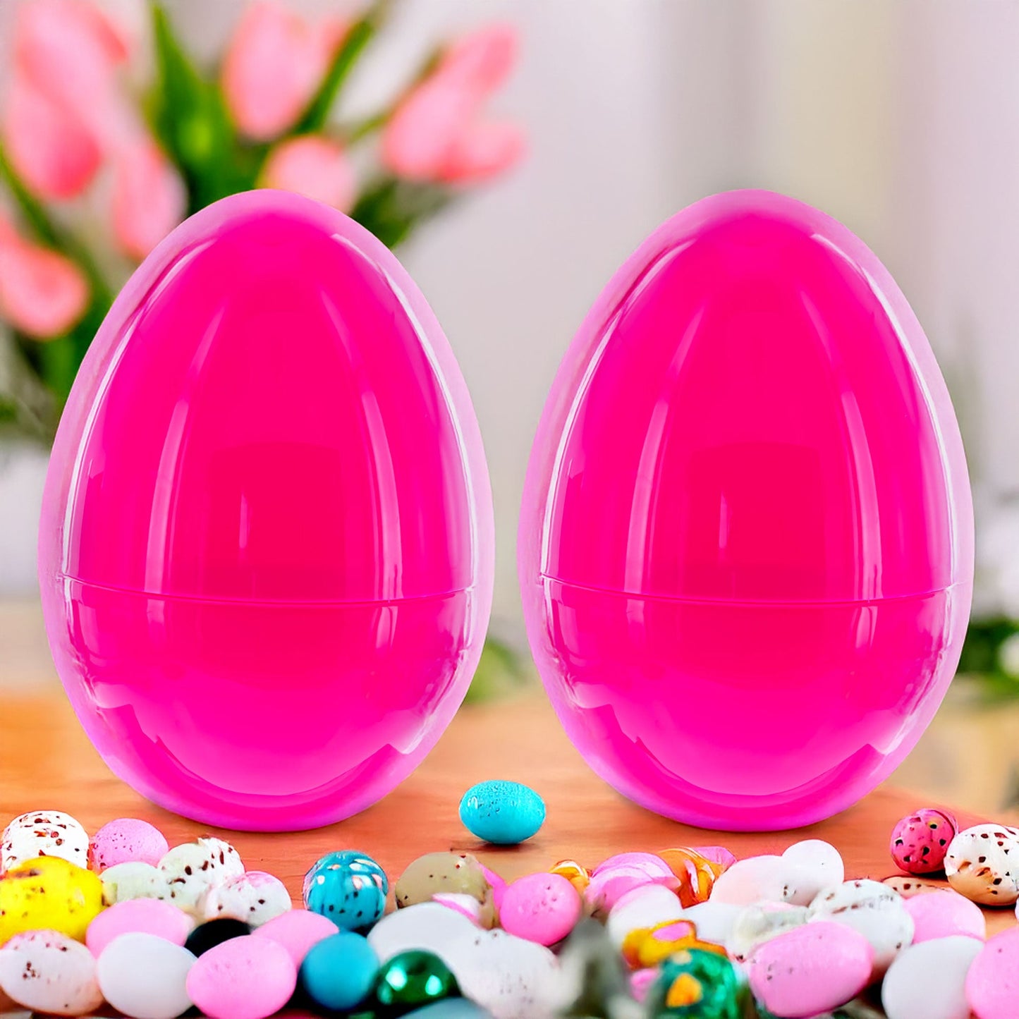 Set of 2 Pink Giant Jumbo Large Size Fillable Plastic Easter Eggs 10 Inches