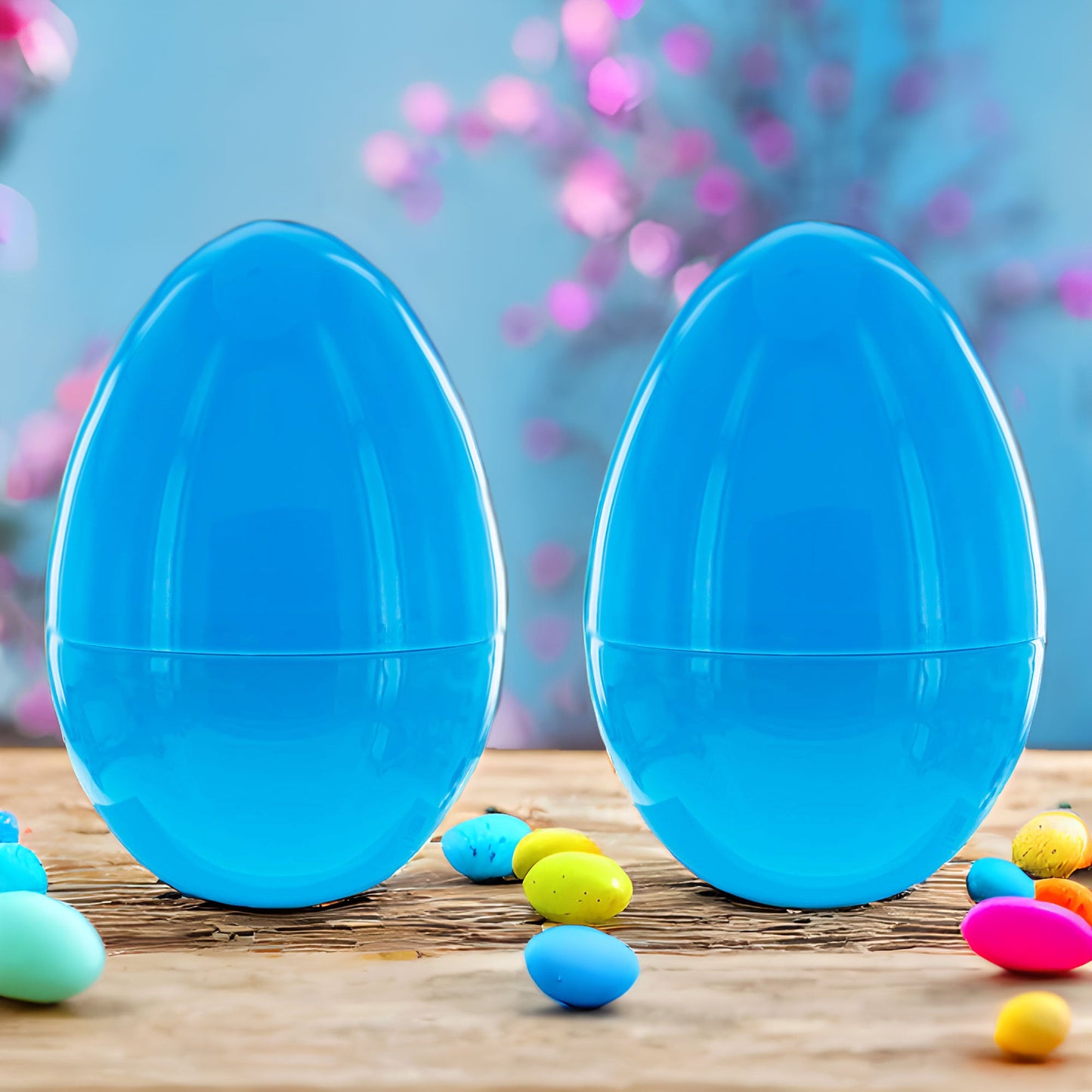 Set of 2 Blue Giant Jumbo Large Size Fillable Plastic Easter Eggs 10 Inches